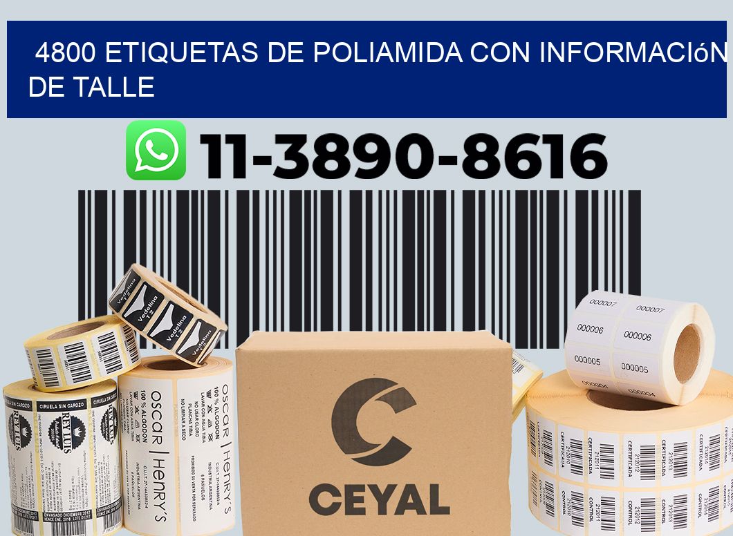 4800 Etiquetas de poliamida con información de talle