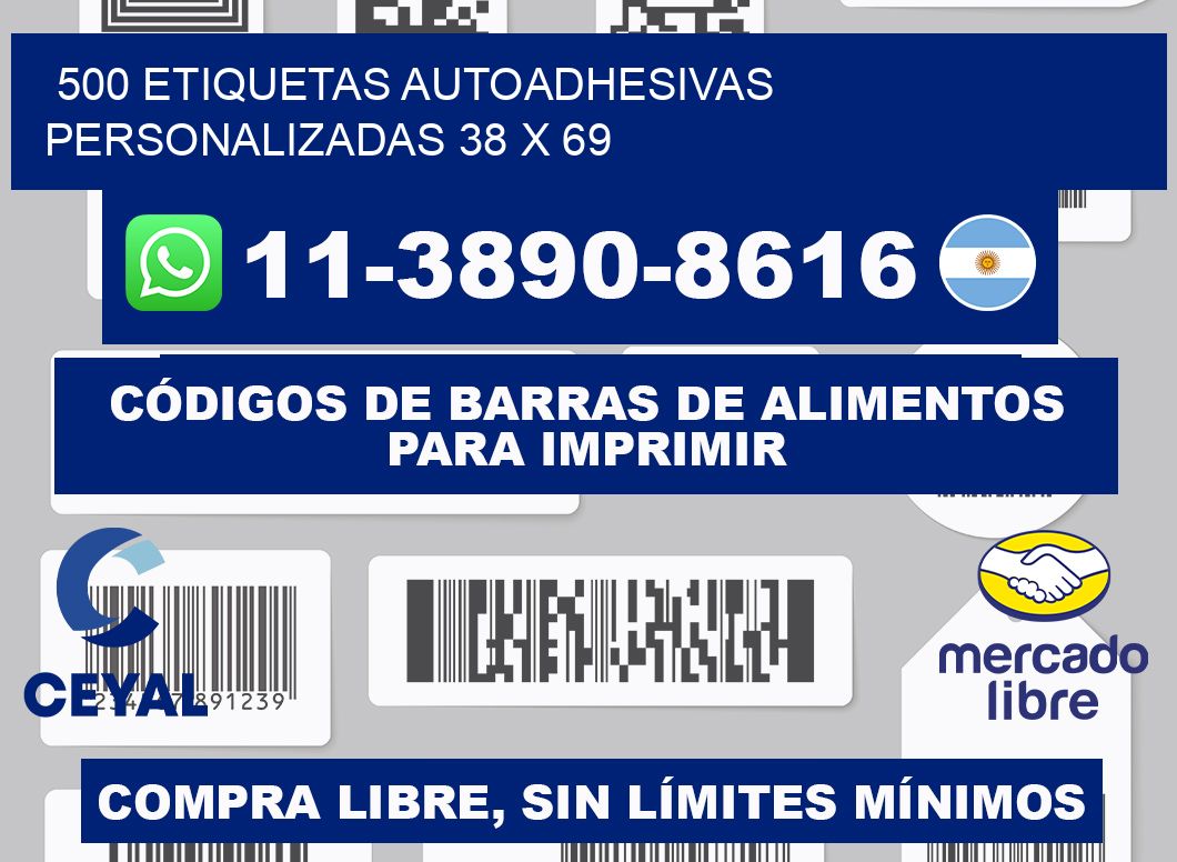 500 Etiquetas autoadhesivas personalizadas 38 x 69