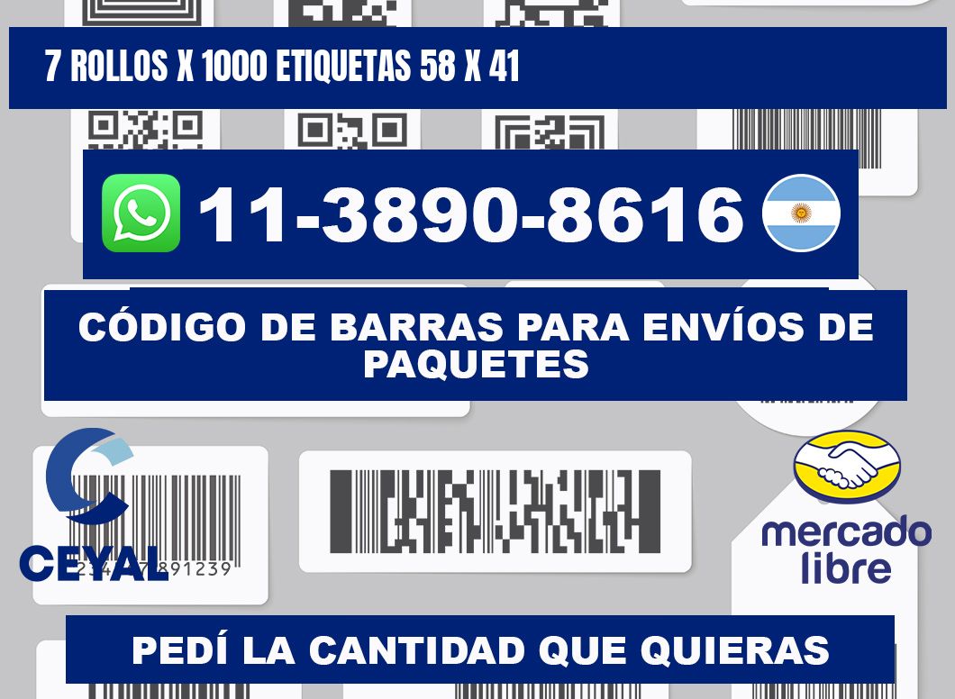 7 rollos x 1000 etiquetas 58 x 41