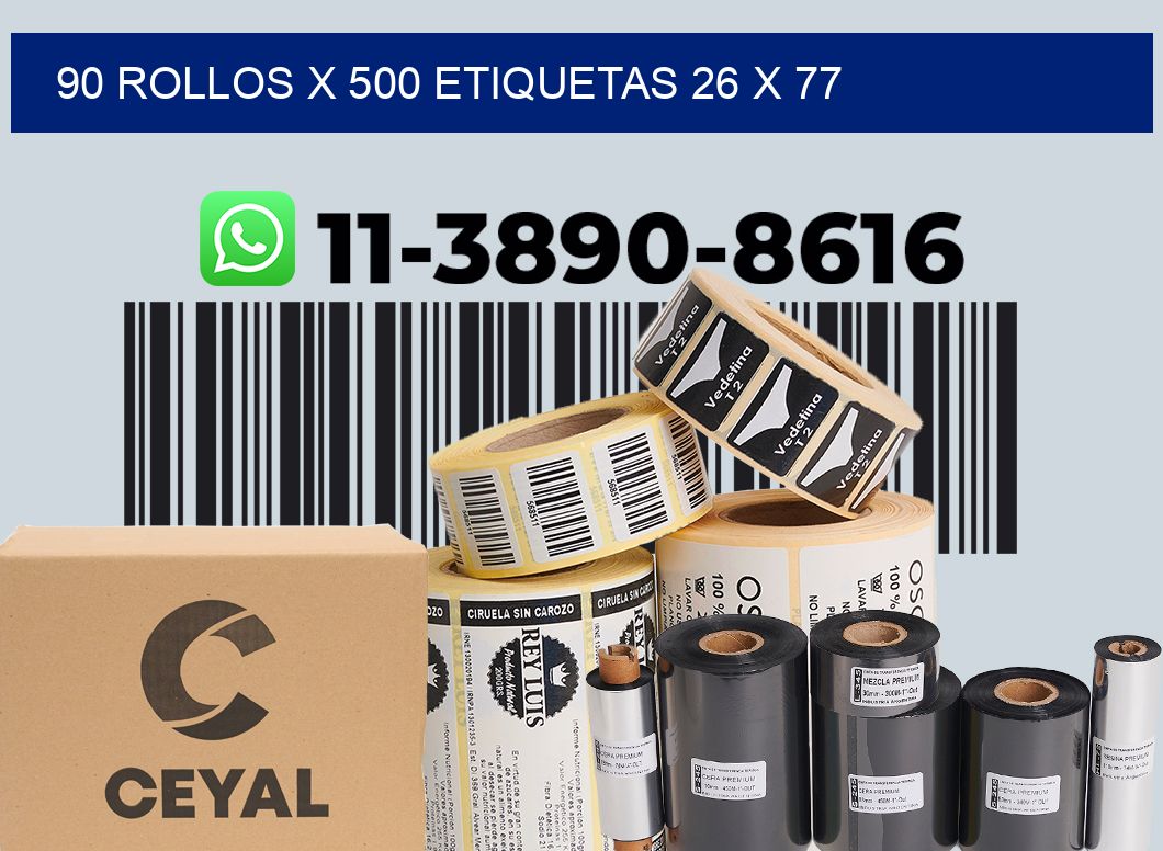 90 rollos x 500 etiquetas 26 x 77