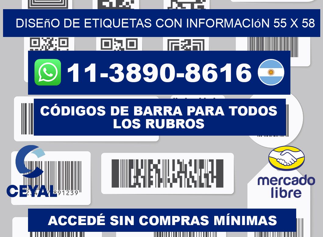 diseño de etiquetas con información 55 x 58