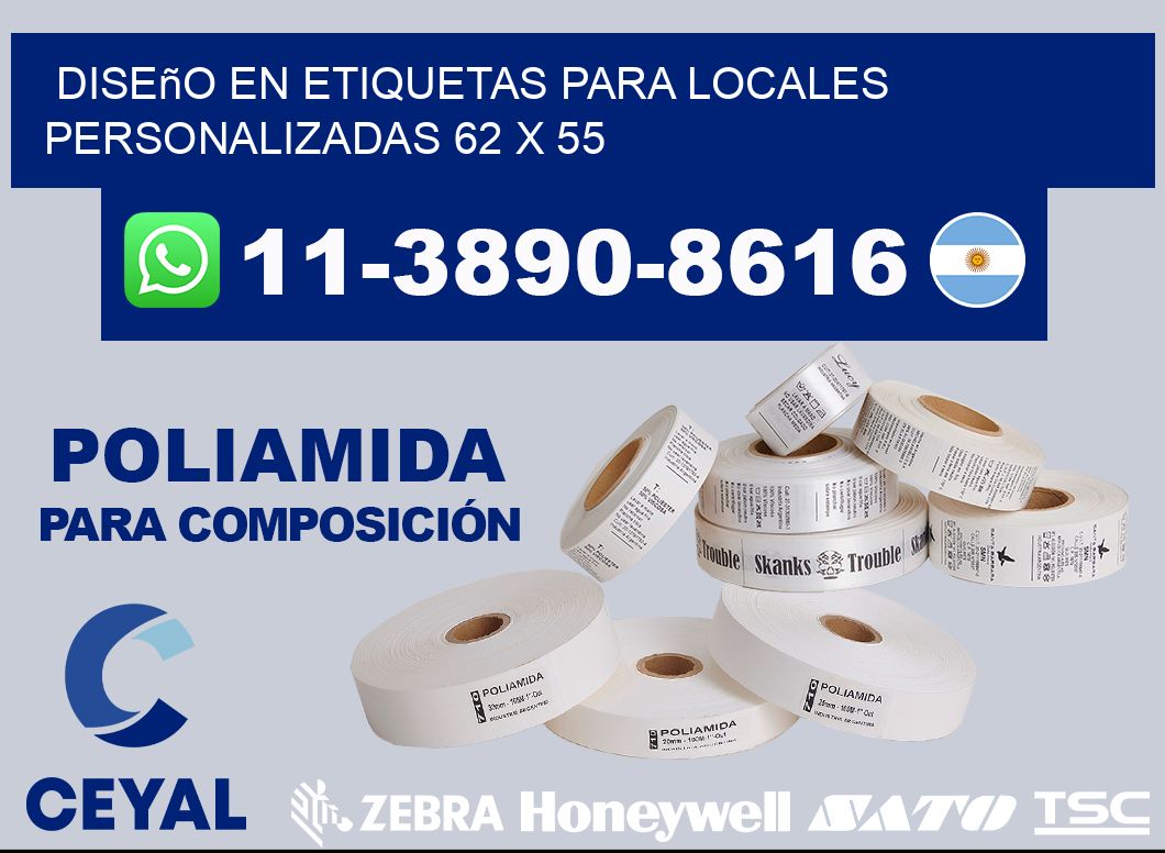 diseño en etiquetas para locales personalizadas 62 x 55