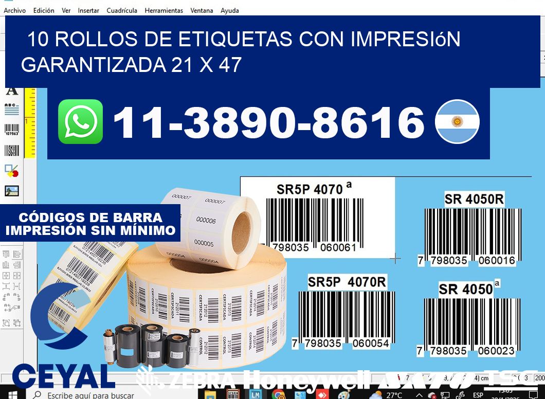 10 rollos de etiquetas con impresión garantizada 21 x 47