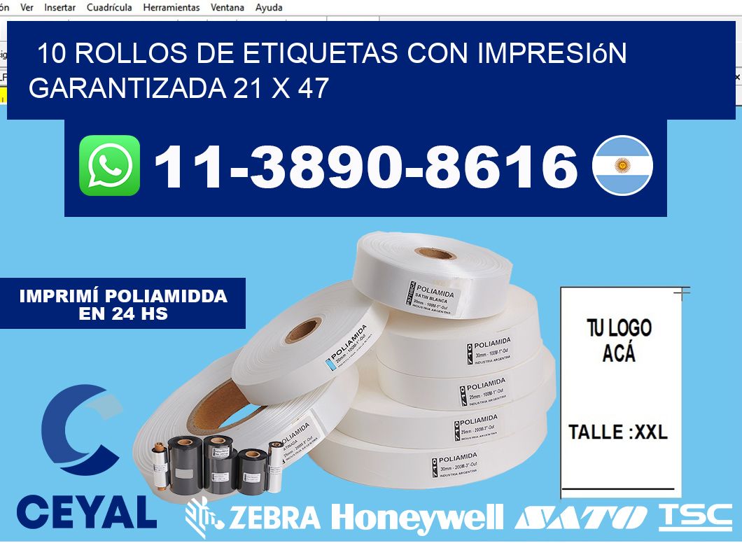 10 rollos de etiquetas con impresión garantizada 21 x 47