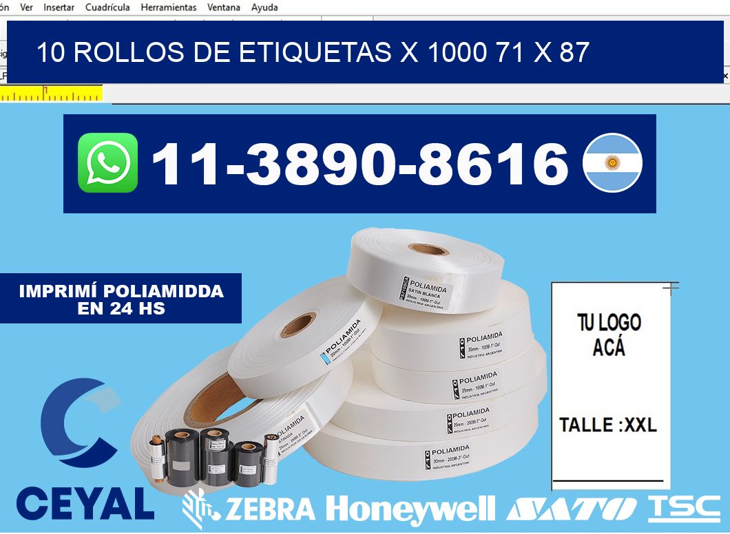 10 rollos de etiquetas x 1000 71 x 87