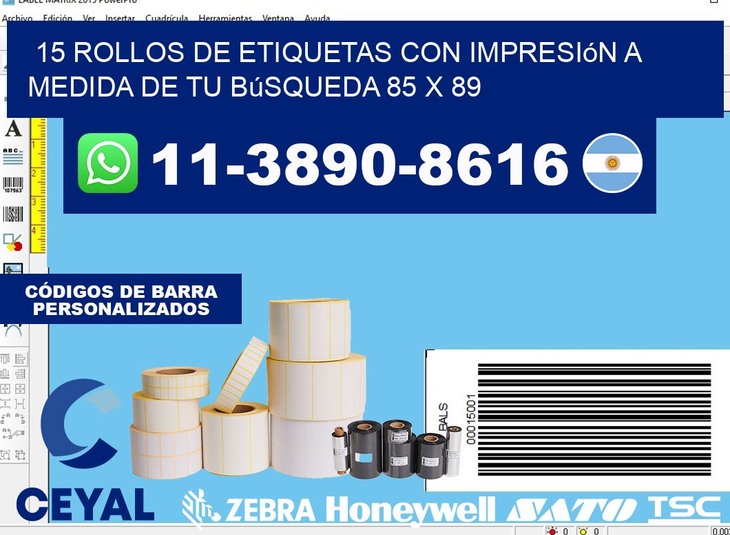 15 rollos de etiquetas con impresión a medida de tu búsqueda 85 x 89