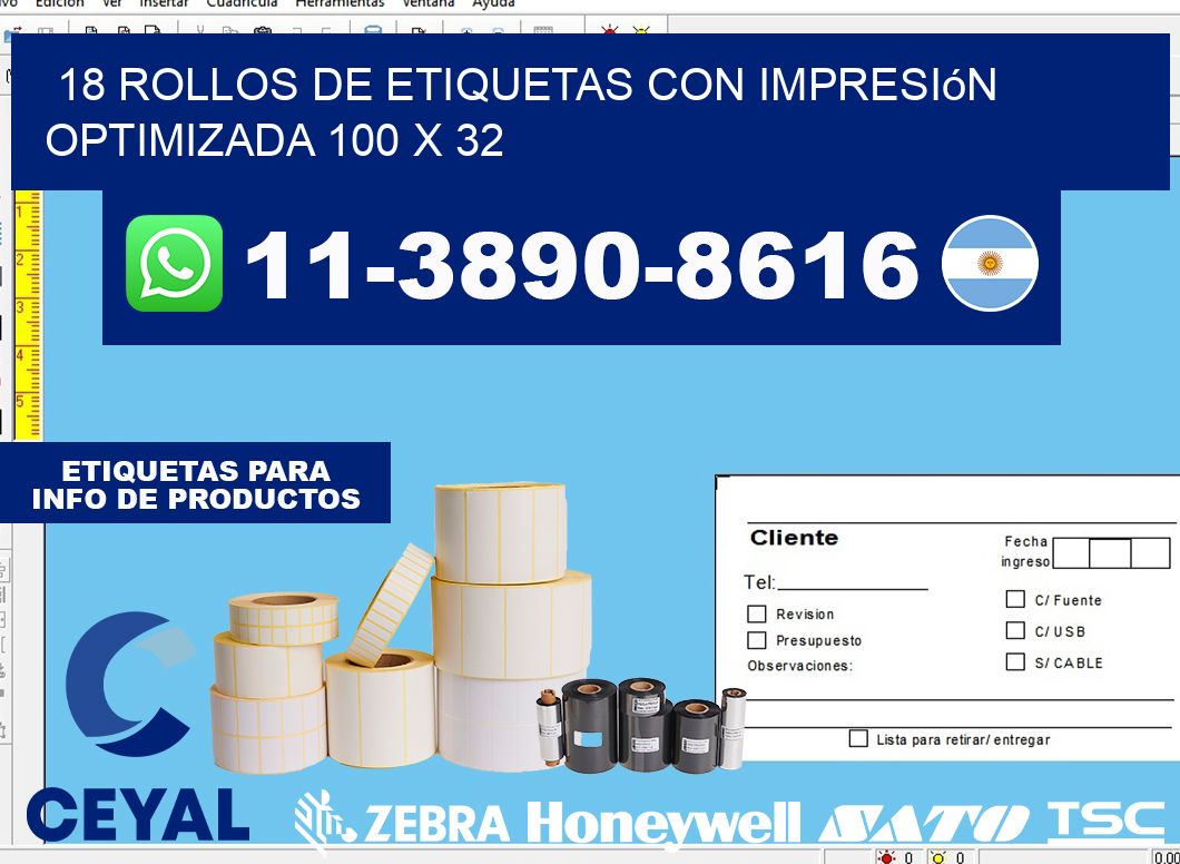 18 rollos de etiquetas con impresión optimizada 100 x 32