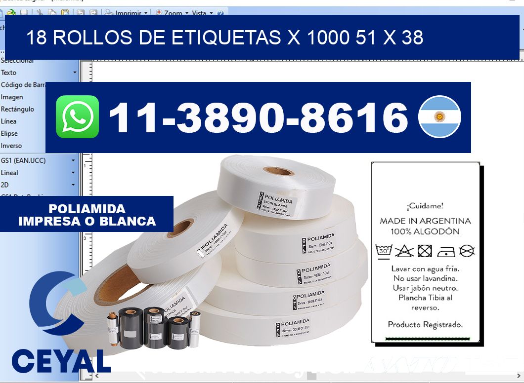18 rollos de etiquetas x 1000 51 x 38