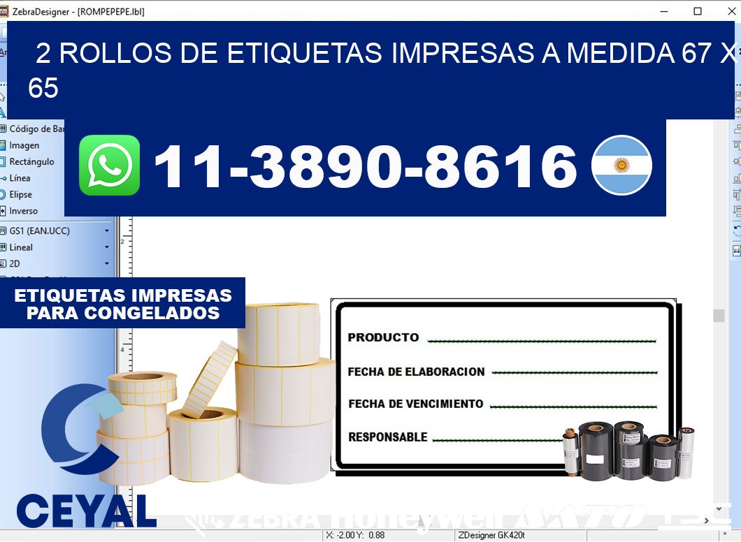2 rollos de etiquetas impresas a medida 67 x 65