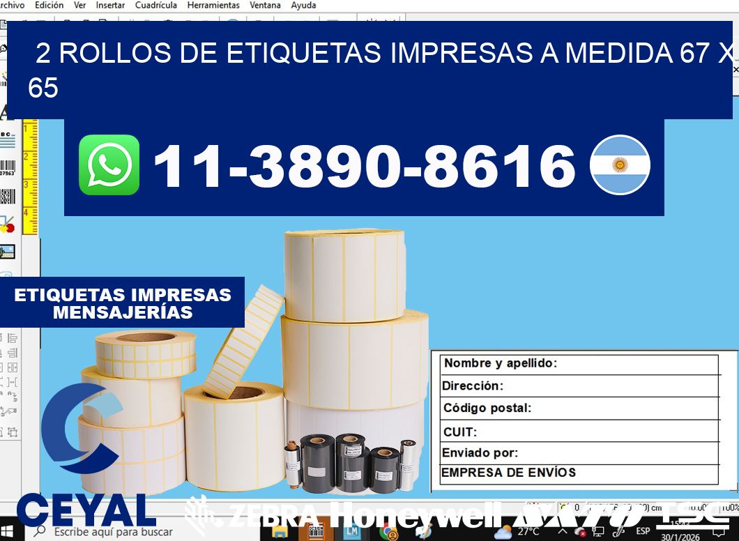 2 rollos de etiquetas impresas a medida 67 x 65