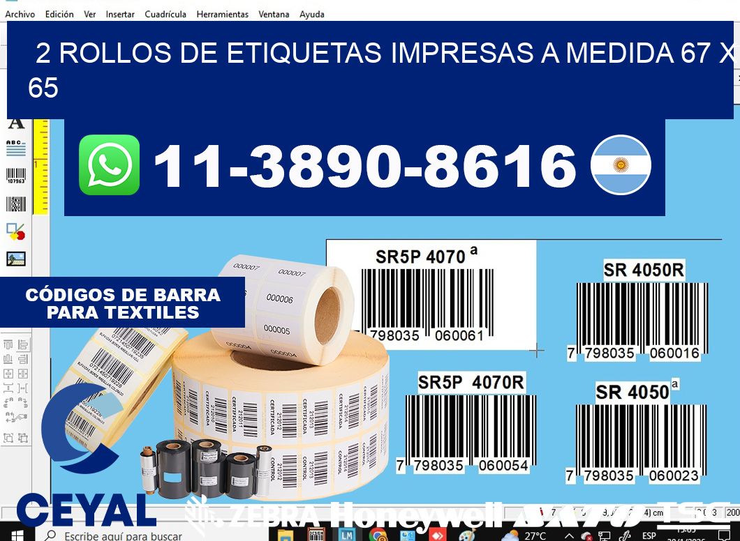 2 rollos de etiquetas impresas a medida 67 x 65