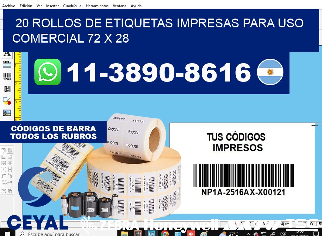 20 rollos de etiquetas impresas para uso comercial 72 x 28