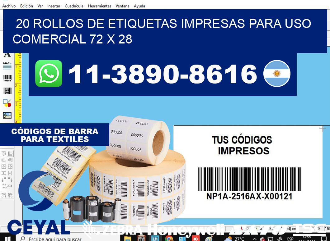 20 rollos de etiquetas impresas para uso comercial 72 x 28