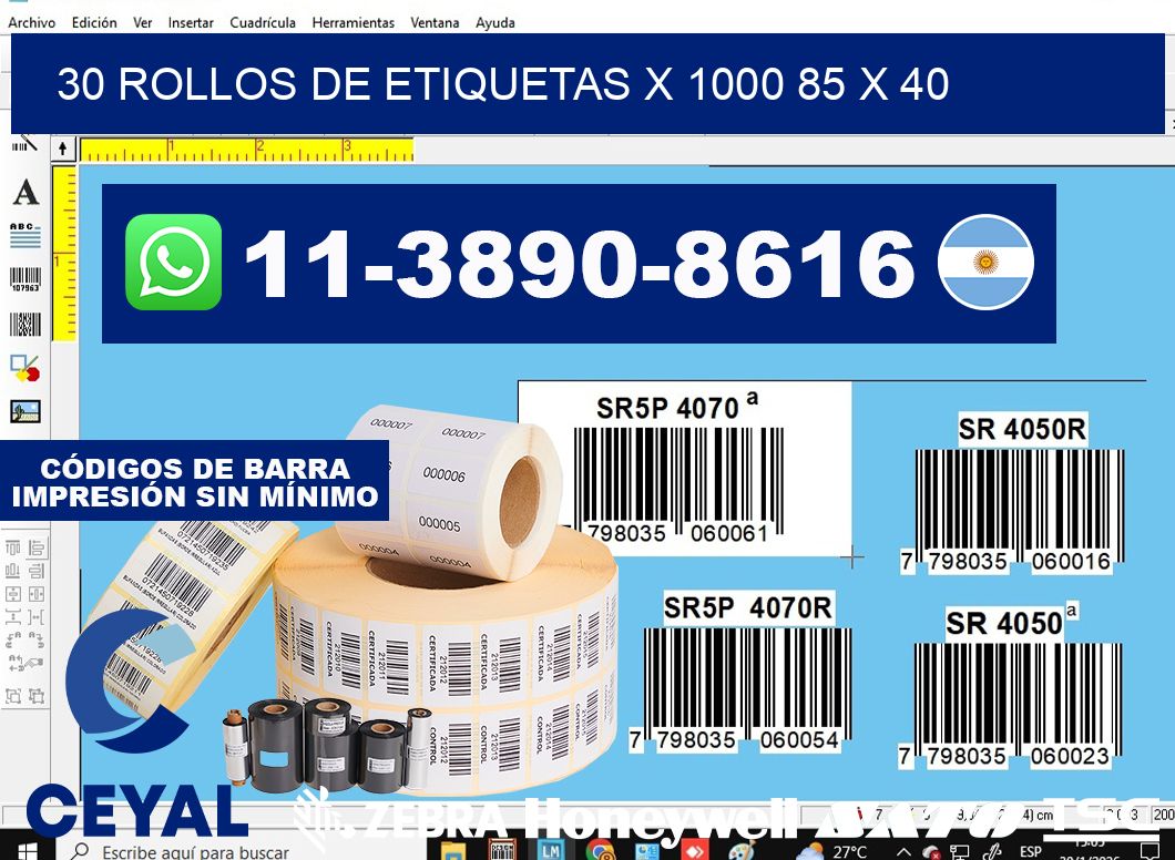 30 rollos de etiquetas x 1000 85 x 40