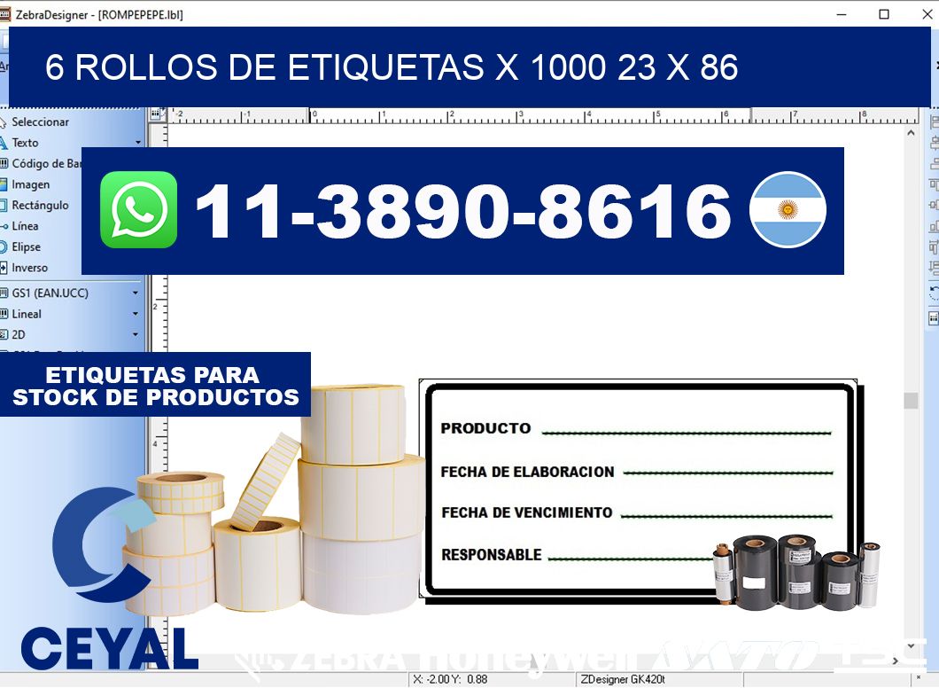 6 rollos de etiquetas x 1000 23 x 86