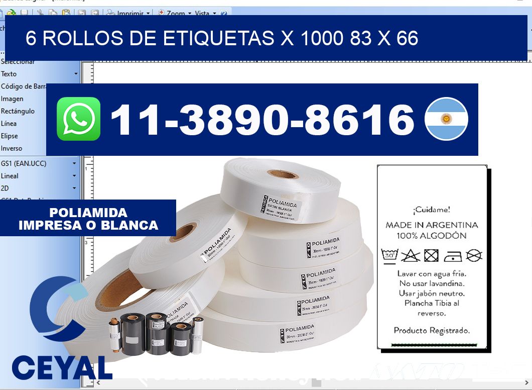 6 rollos de etiquetas x 1000 83 x 66