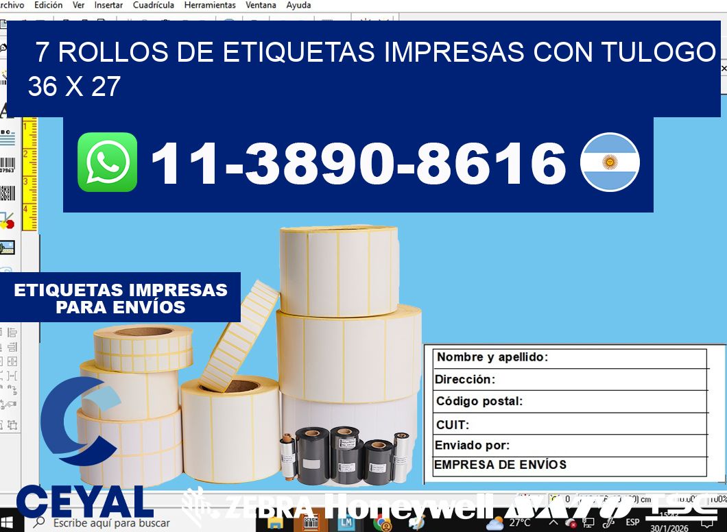 7 rollos de etiquetas impresas con tulogo 36 x 27