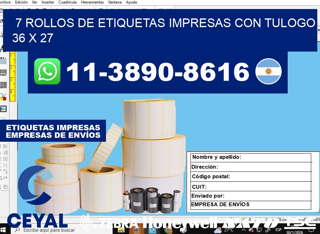 7 rollos de etiquetas impresas con tulogo 36 x 27
