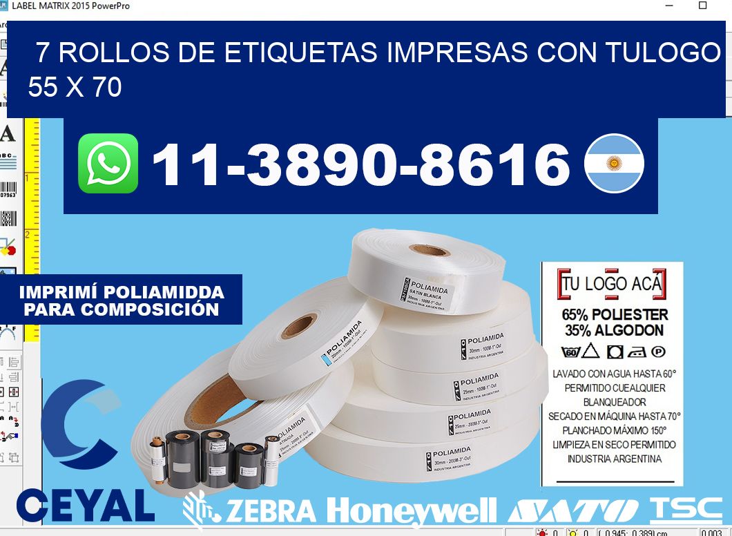 7 rollos de etiquetas impresas con tulogo 55 x 70