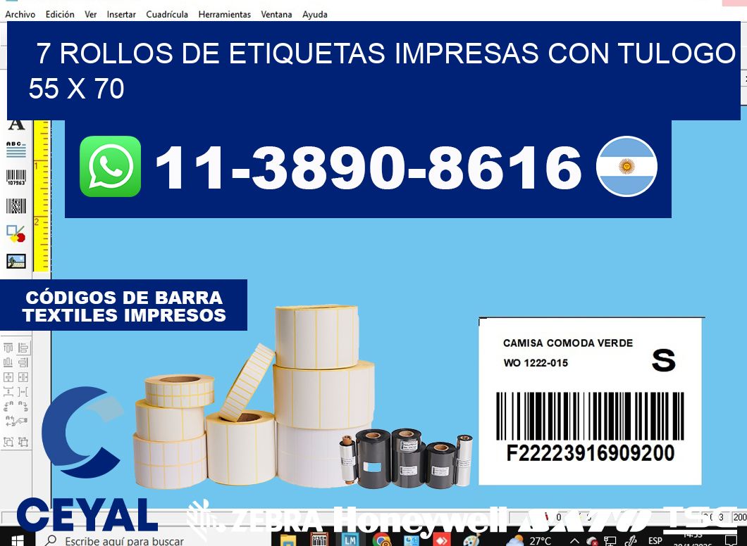 7 rollos de etiquetas impresas con tulogo 55 x 70
