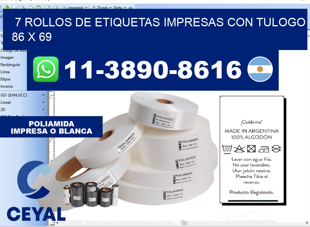 7 rollos de etiquetas impresas con tulogo 86 x 69