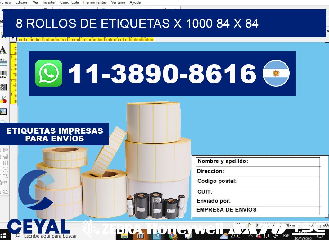 8 rollos de etiquetas x 1000 84 x 84