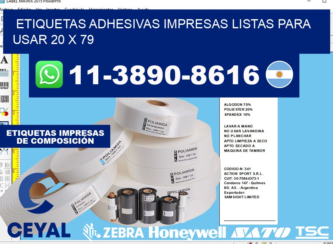 etiquetas adhesivas impresas listas para usar 20 x 79