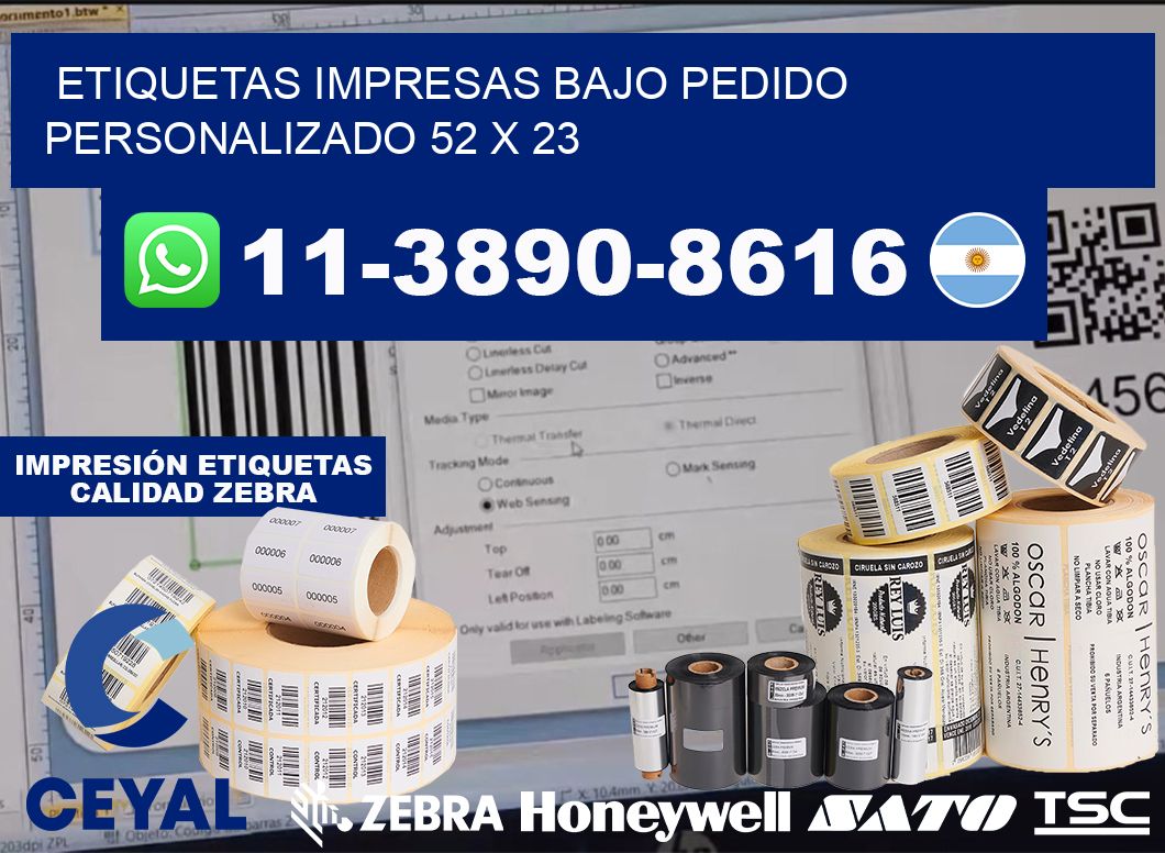 etiquetas impresas bajo pedido personalizado 52 x 23
