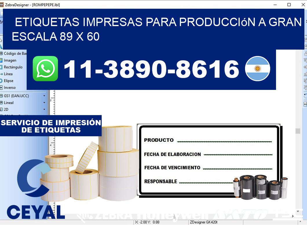 etiquetas impresas para producción a gran escala 89 x 60