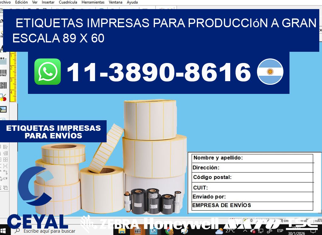 etiquetas impresas para producción a gran escala 89 x 60