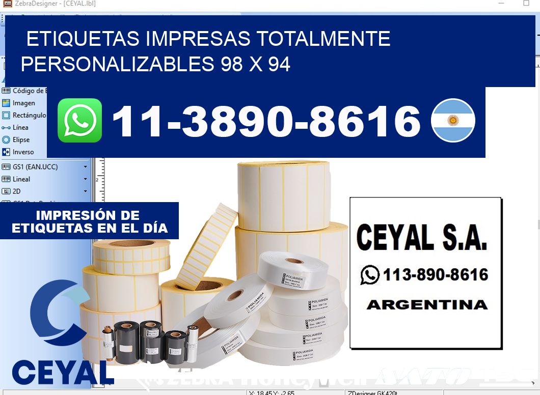 etiquetas impresas totalmente personalizables 98 x 94