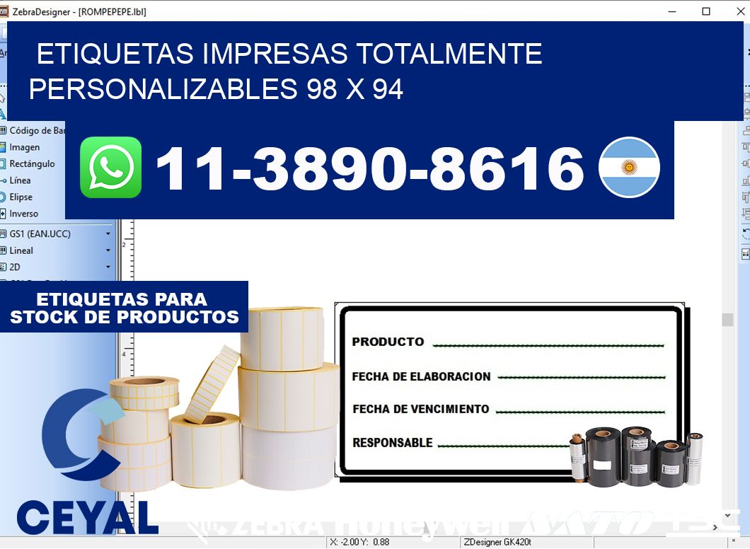 etiquetas impresas totalmente personalizables 98 x 94
