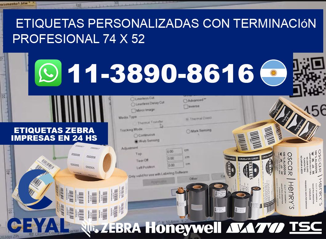 etiquetas personalizadas con terminación profesional 74 x 52