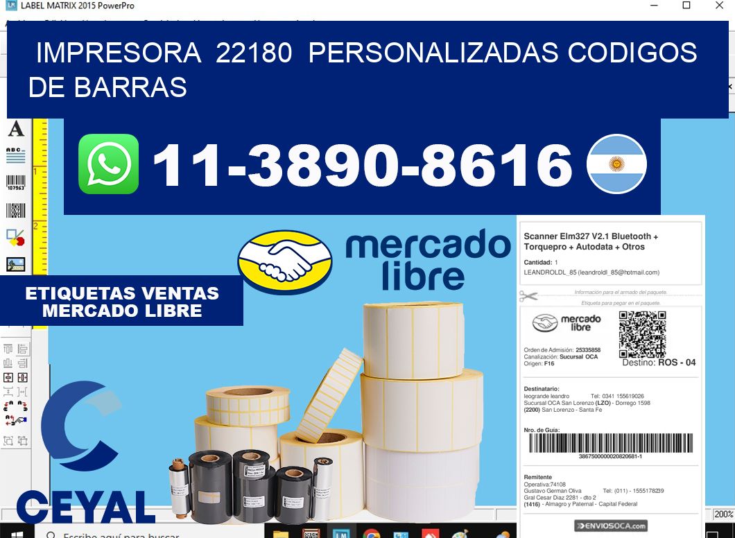 impresora  22180  personalizadas codigos de barras