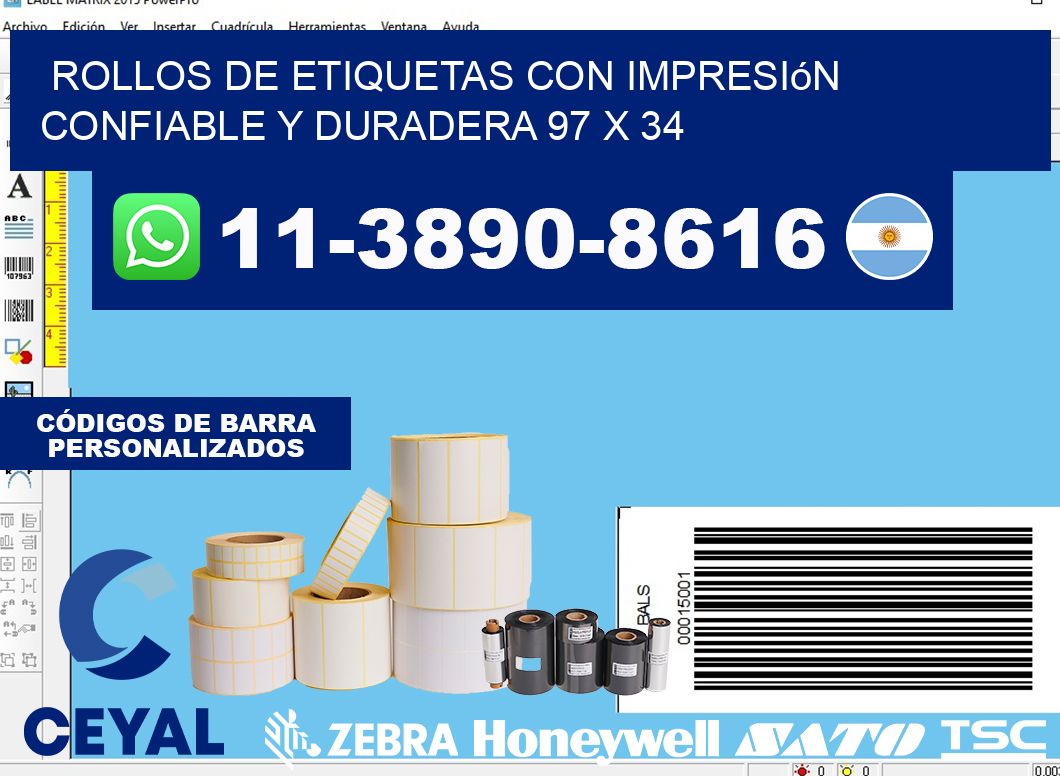 rollos de etiquetas con impresión confiable y duradera 97 x 34