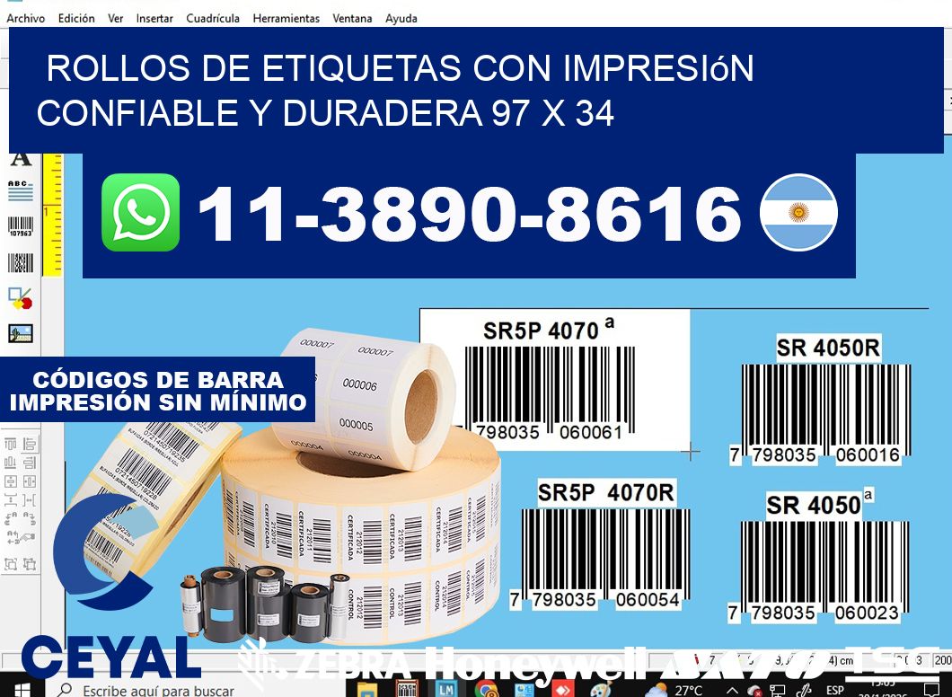 rollos de etiquetas con impresión confiable y duradera 97 x 34