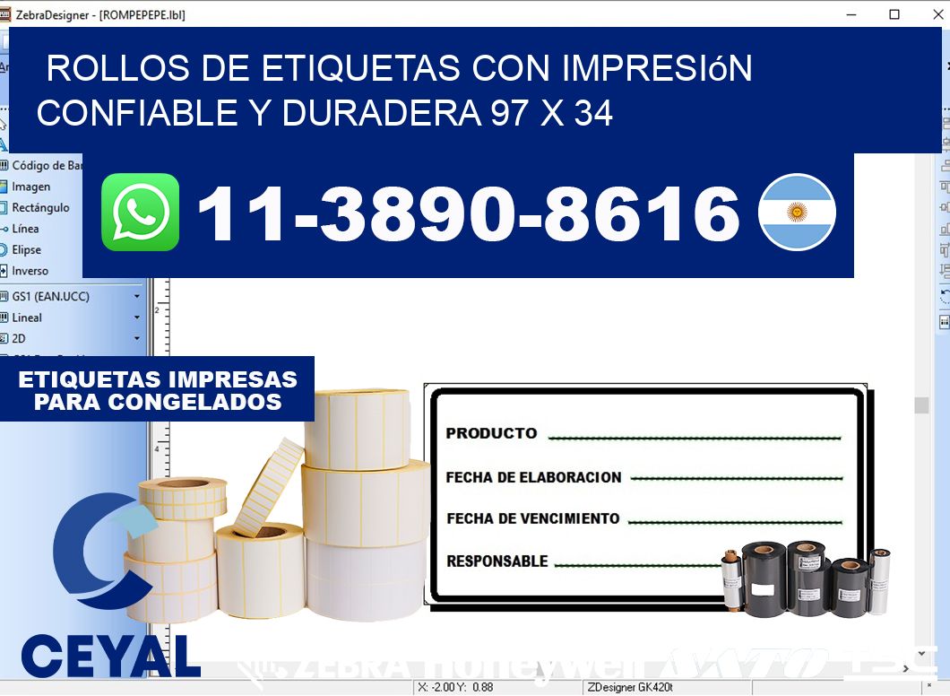 rollos de etiquetas con impresión confiable y duradera 97 x 34