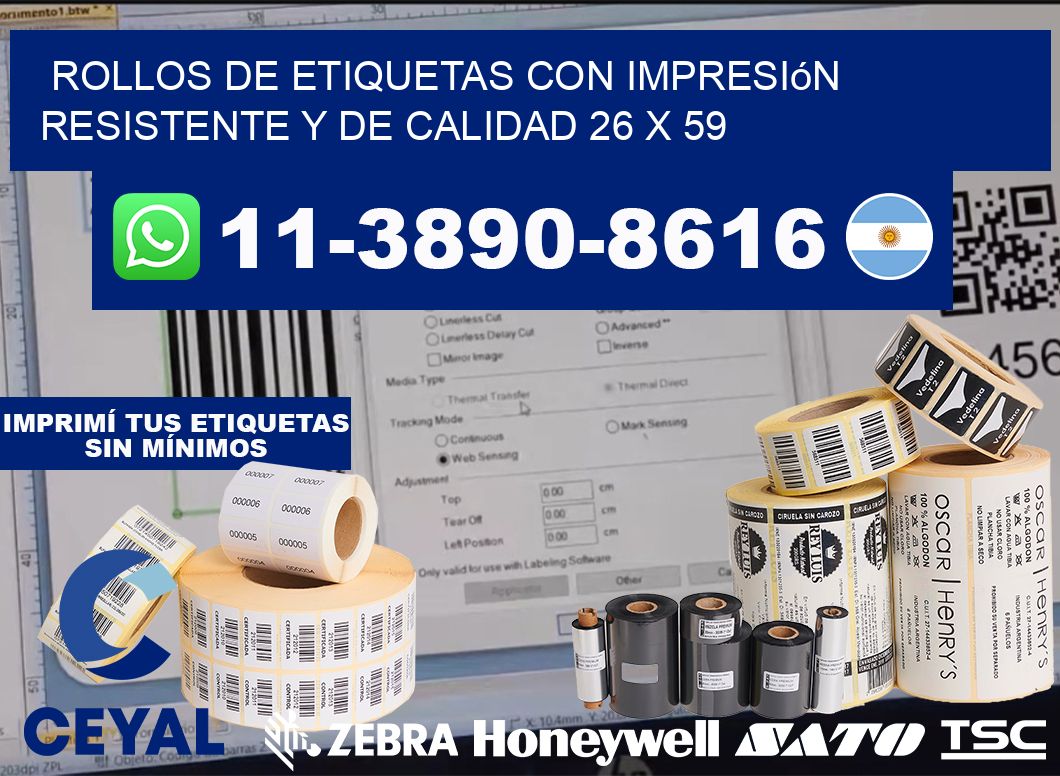 rollos de etiquetas con impresión resistente y de calidad 26 x 59