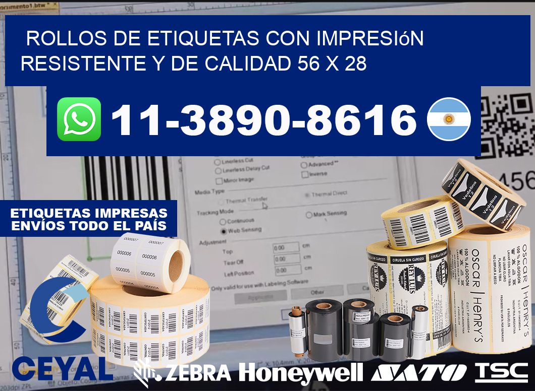 rollos de etiquetas con impresión resistente y de calidad 56 x 28