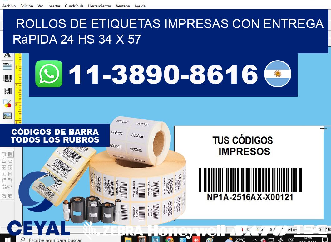 rollos de etiquetas impresas con entrega rápida 24 hs 34 x 57