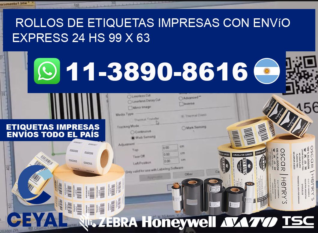 rollos de etiquetas impresas con envío express 24 hs 99 x 63
