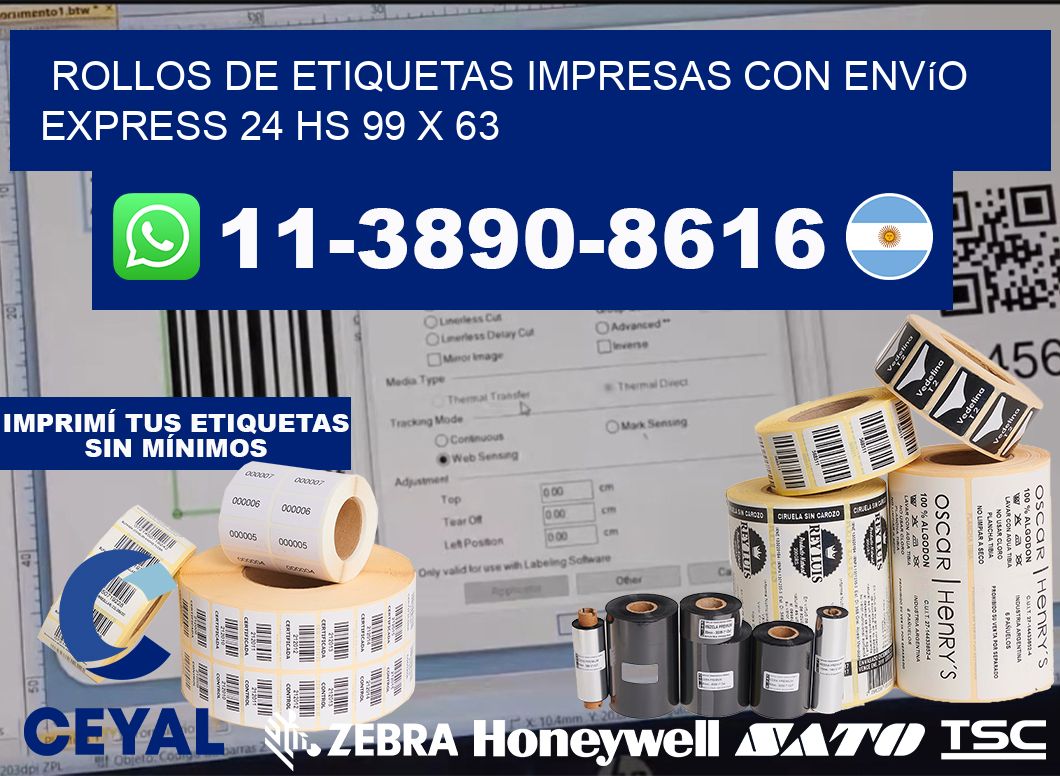 rollos de etiquetas impresas con envío express 24 hs 99 x 63