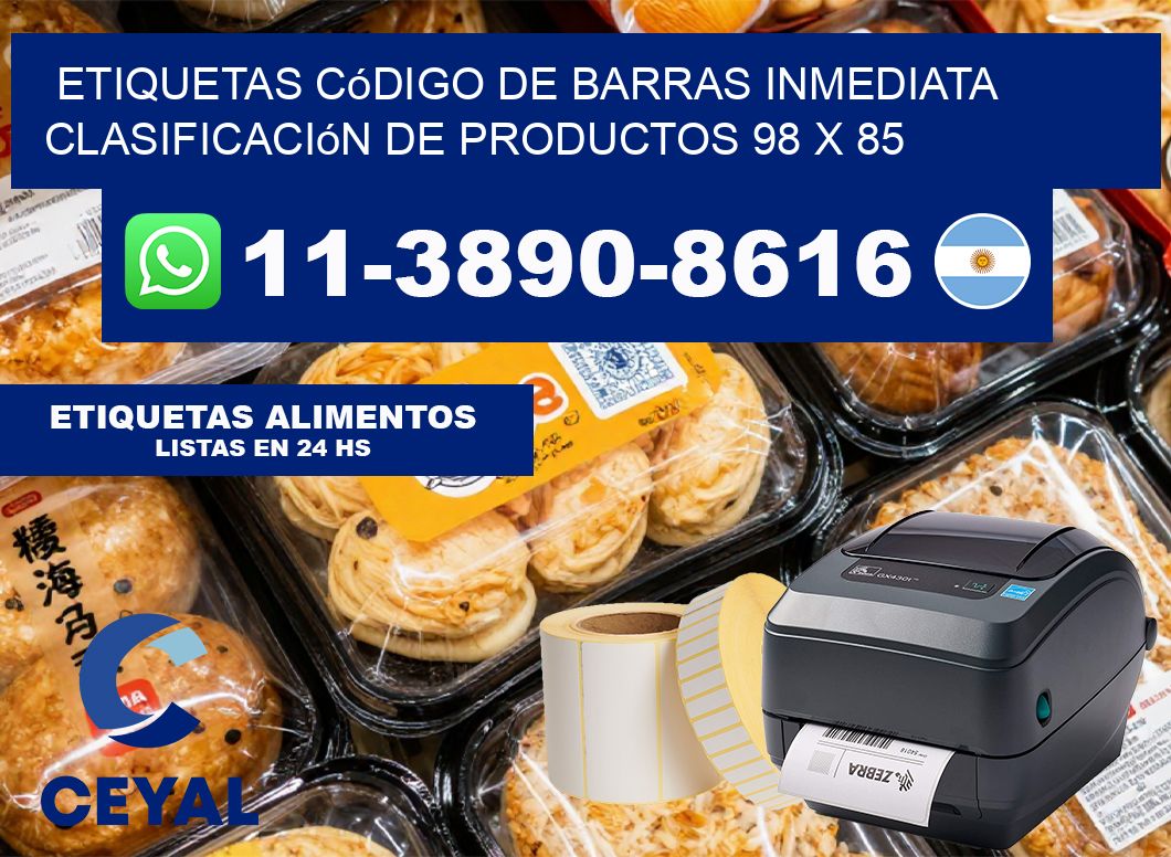 Etiquetas código de barras inmediata clasificación de productos 98 x 85