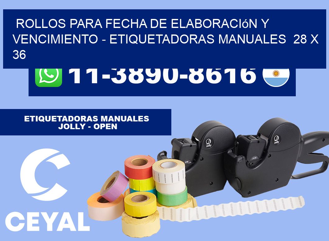 Rollos para fecha de elaboración y vencimiento - Etiquetadoras Manuales  28 x 36