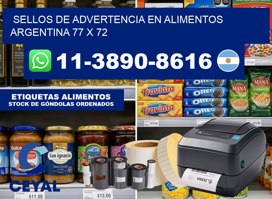 Sellos de advertencia en Alimentos argentina 77 x 72