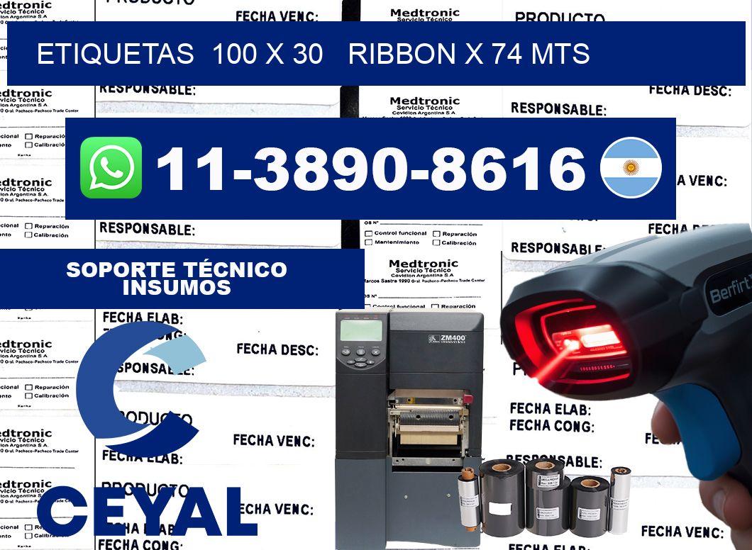 etiquetas  100 x 30   ribbon x 74 mts