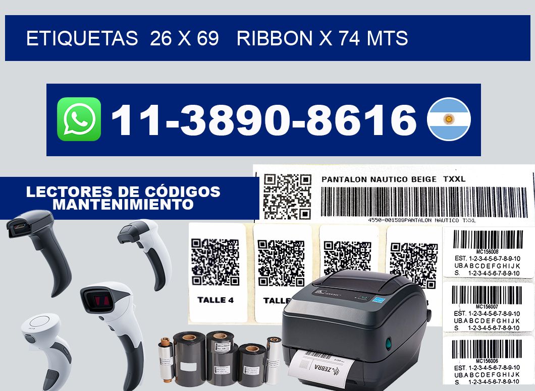 etiquetas  26 x 69   ribbon x 74 mts