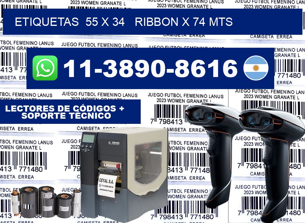 etiquetas  55 x 34   ribbon x 74 mts
