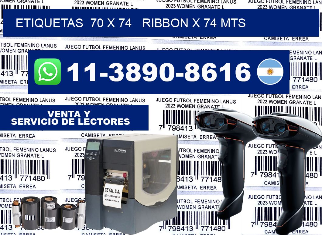 etiquetas  70 x 74   ribbon x 74 mts