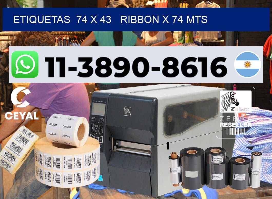 etiquetas  74 x 43   ribbon x 74 mts